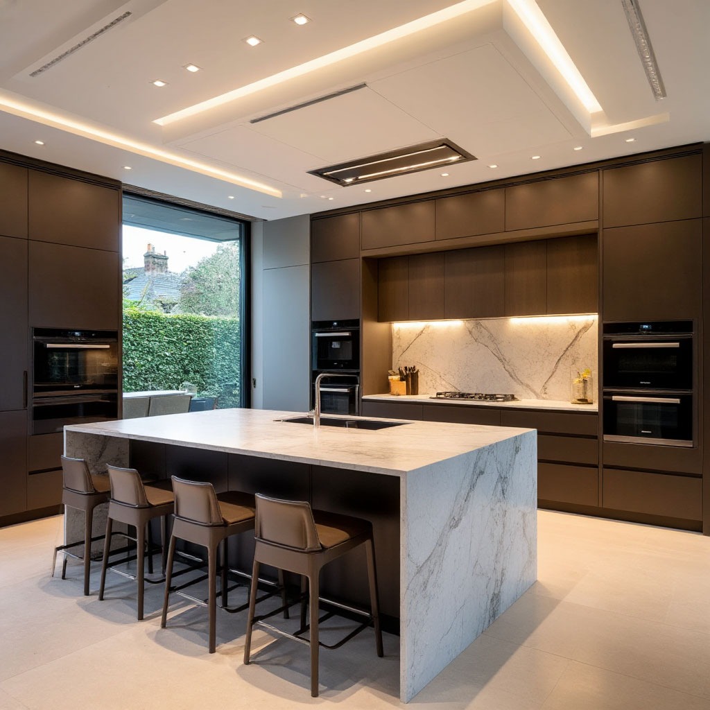 Luxuriöse moderne Küche mit Premium-Geräten von Miele und Gaggenau